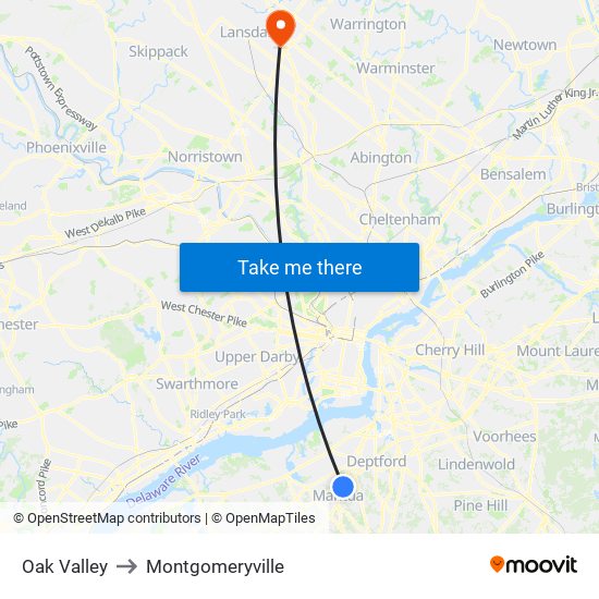 Oak Valley to Montgomeryville map