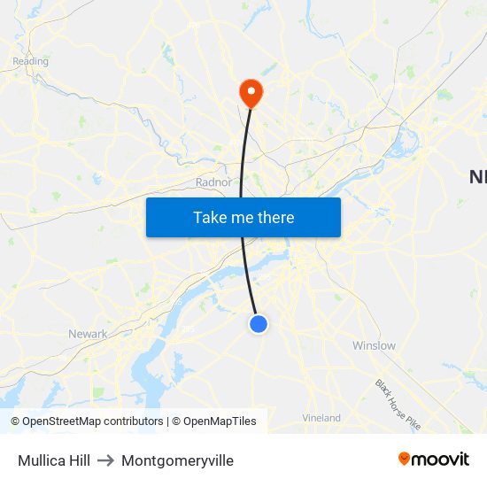 Mullica Hill to Montgomeryville map