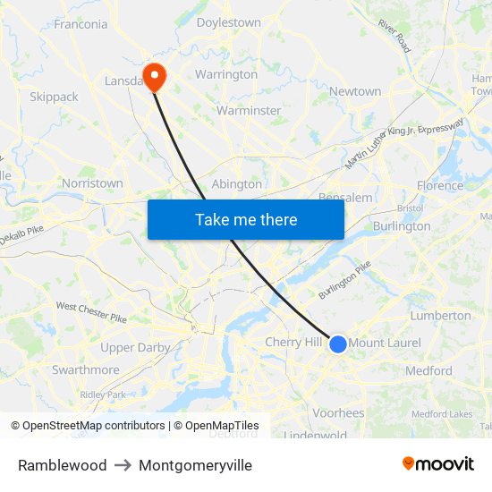 Ramblewood to Montgomeryville map
