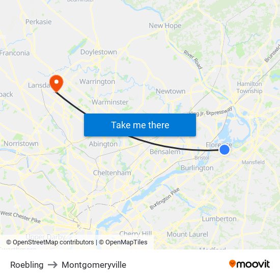 Roebling to Montgomeryville map