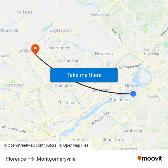 Florence to Montgomeryville map