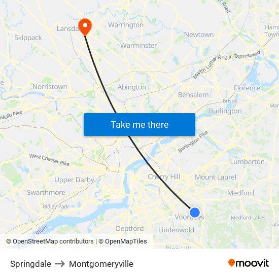 Springdale to Montgomeryville map