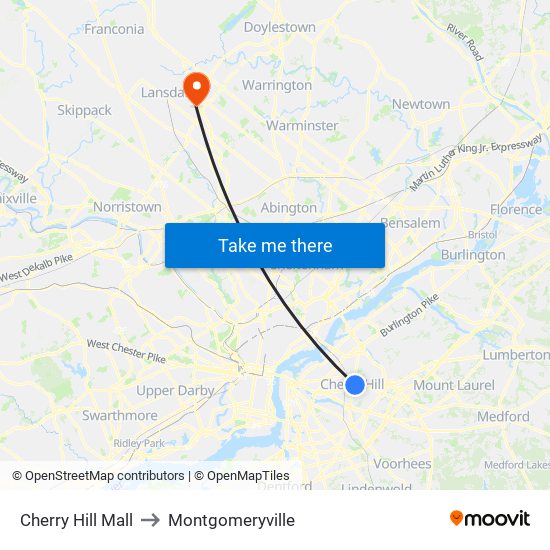 Cherry Hill Mall to Montgomeryville map