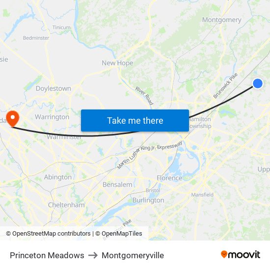 Princeton Meadows to Montgomeryville map