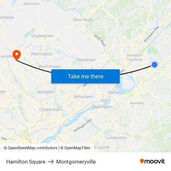 Hamilton Square to Montgomeryville map