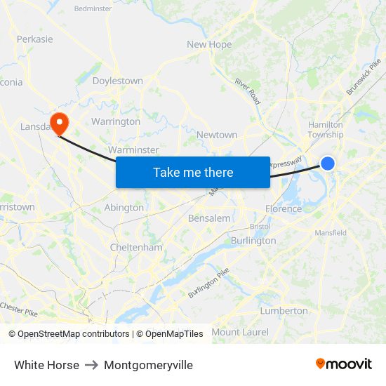 White Horse to Montgomeryville map