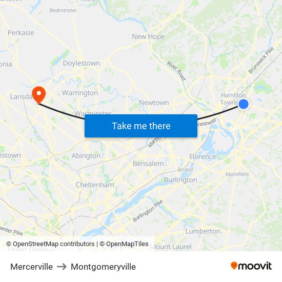 Mercerville to Montgomeryville map