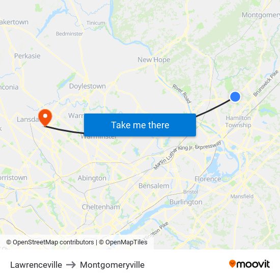 Lawrenceville to Montgomeryville map