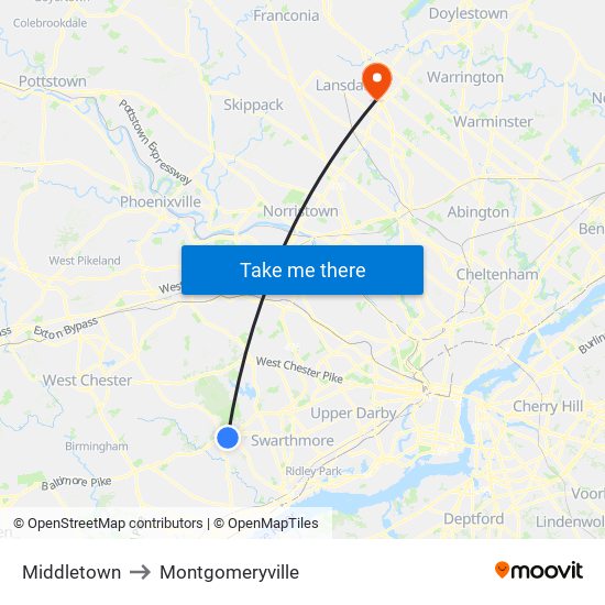 Middletown to Montgomeryville map