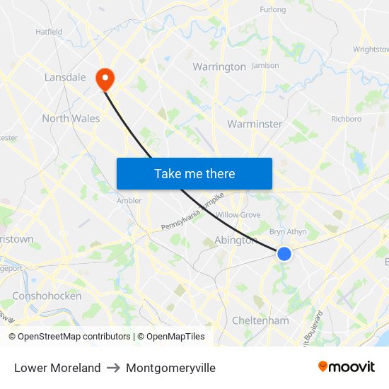 Lower Moreland to Montgomeryville map