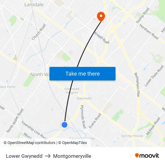 Lower Gwynedd to Montgomeryville map