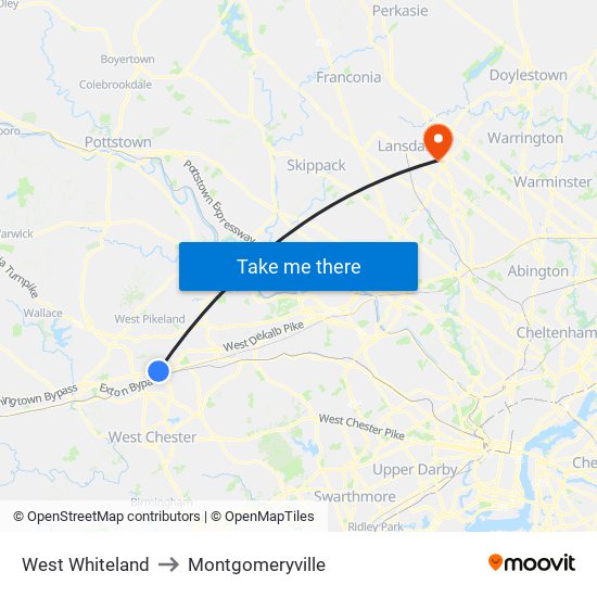 West Whiteland to Montgomeryville map