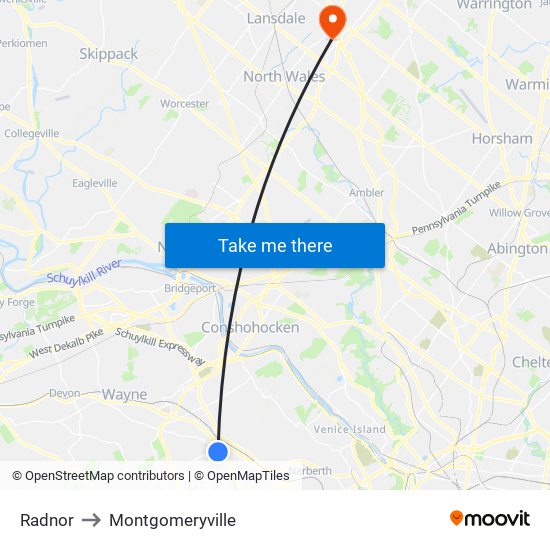 Radnor to Montgomeryville map