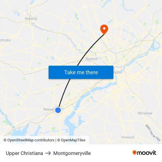 Upper Christiana to Montgomeryville map