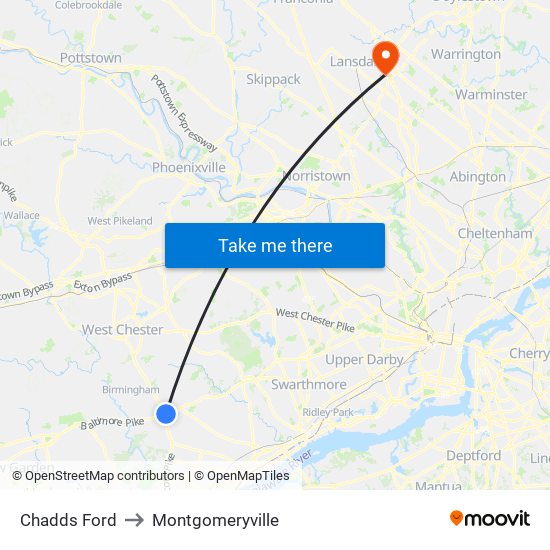 Chadds Ford to Montgomeryville map