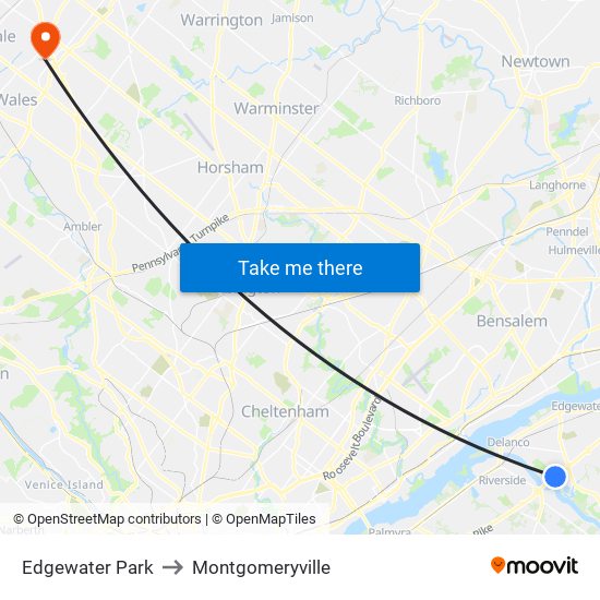Edgewater Park to Montgomeryville map