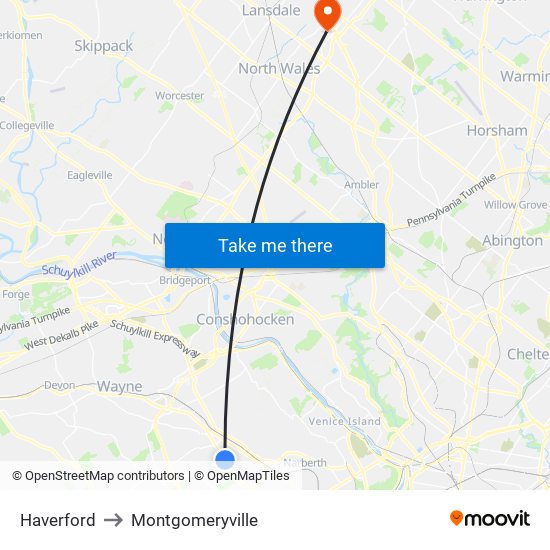 Haverford to Montgomeryville map