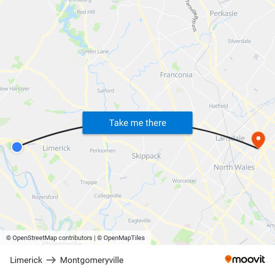 Limerick to Montgomeryville map