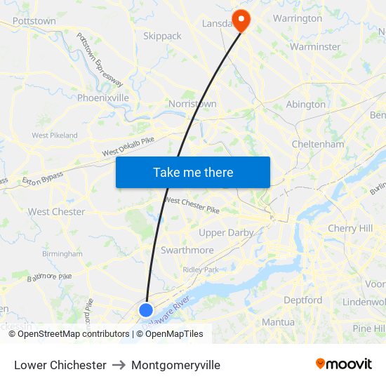 Lower Chichester to Montgomeryville map