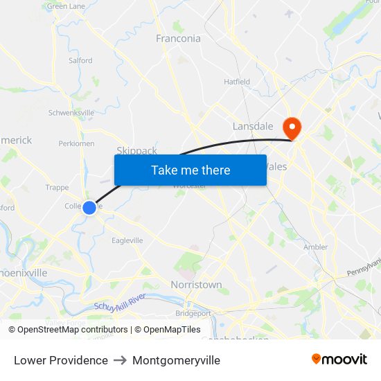 Lower Providence to Montgomeryville map
