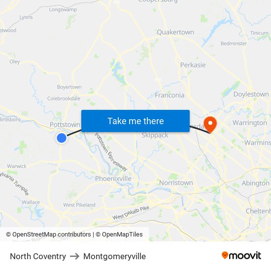 North Coventry to Montgomeryville map