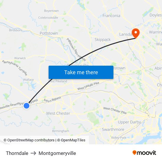 Thorndale to Montgomeryville map