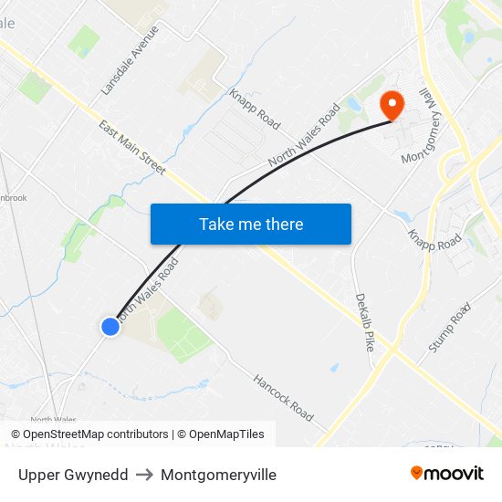 Upper Gwynedd to Montgomeryville map