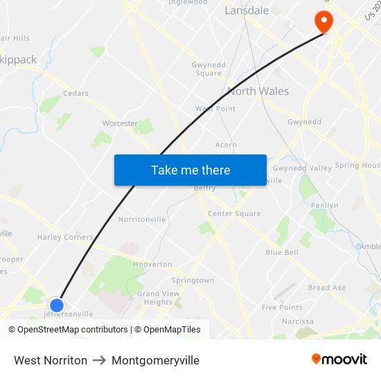 West Norriton to Montgomeryville map