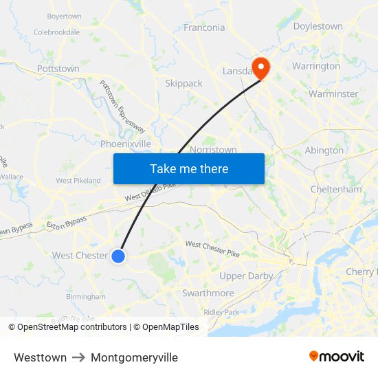 Westtown to Montgomeryville map