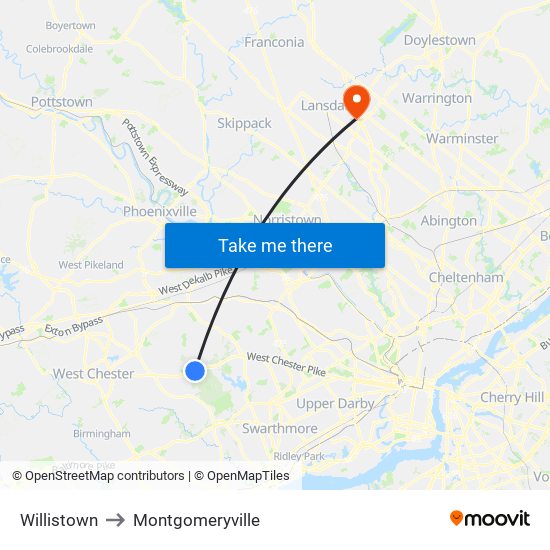 Willistown to Montgomeryville map