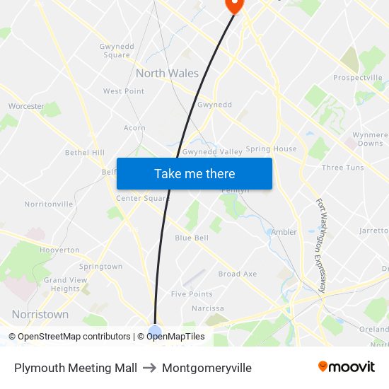 Plymouth Meeting Mall to Montgomeryville map