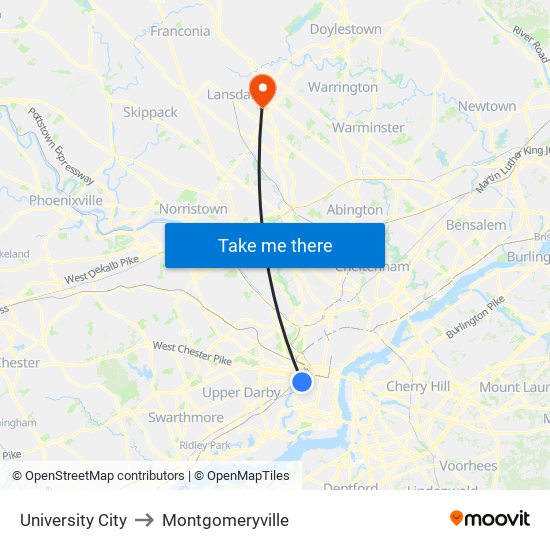 University City to Montgomeryville map