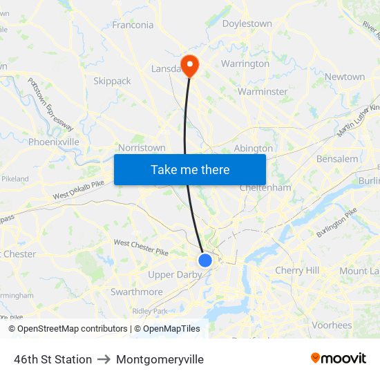 46th St Station to Montgomeryville map