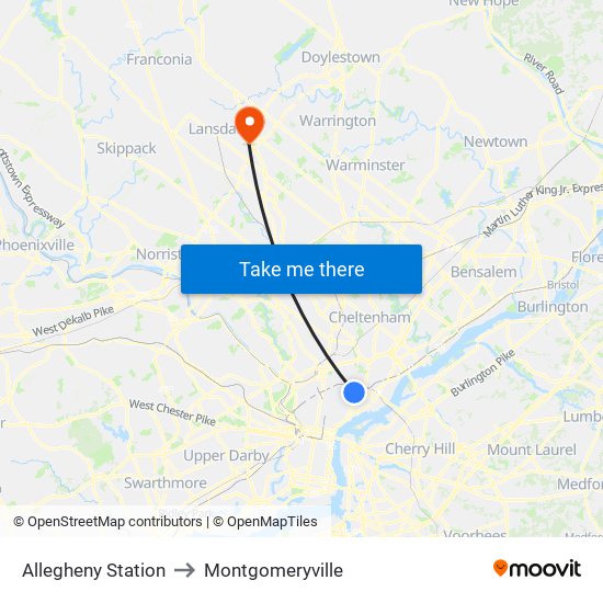 Allegheny Station to Montgomeryville map