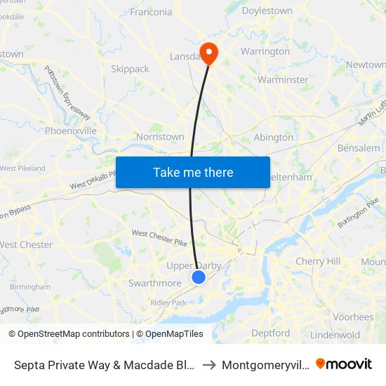 Septa Private Way & Macdade Blvd to Montgomeryville map