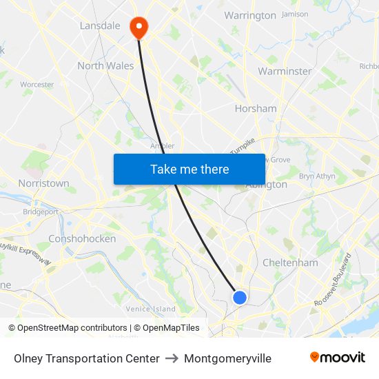 Olney Transportation Center to Montgomeryville map