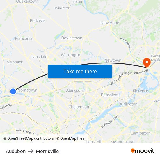 Audubon to Morrisville map