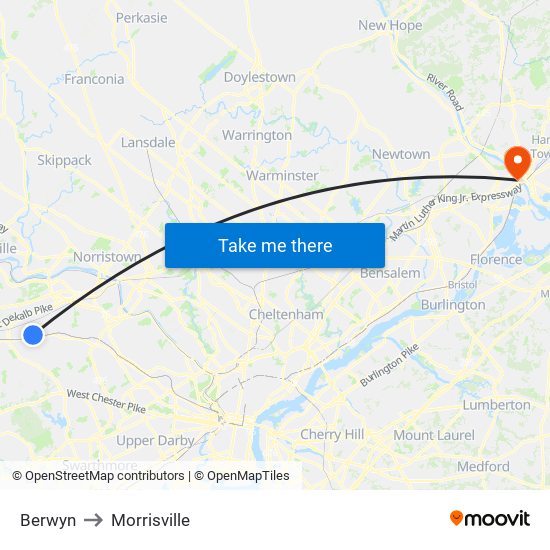 Berwyn to Morrisville map