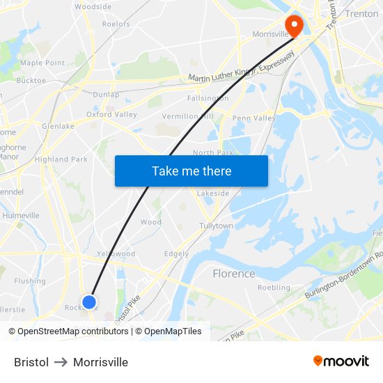 Bristol to Morrisville map