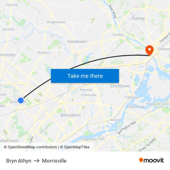 Bryn Athyn to Morrisville map