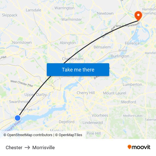 Chester to Morrisville map