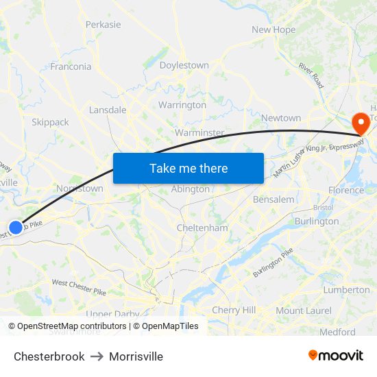 Chesterbrook to Morrisville map