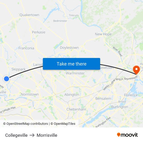 Collegeville to Morrisville map
