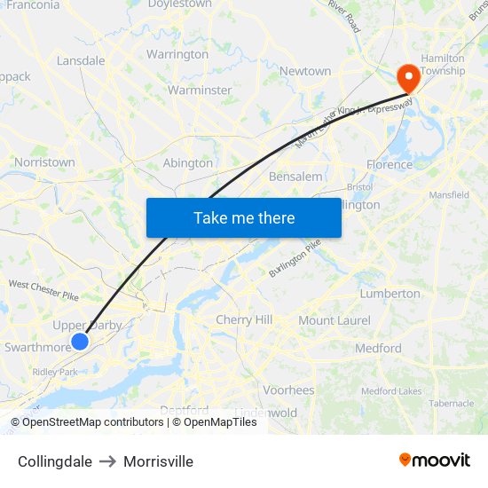 Collingdale to Morrisville map