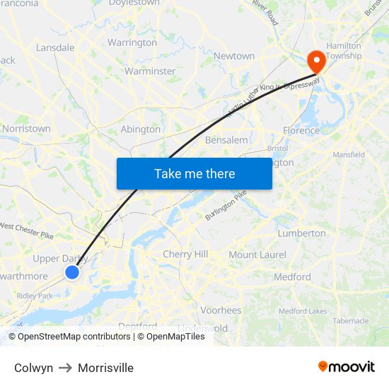 Colwyn to Morrisville map