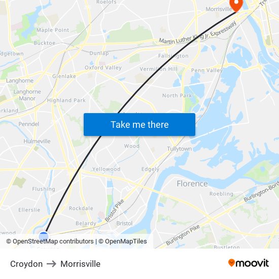 Croydon to Morrisville map