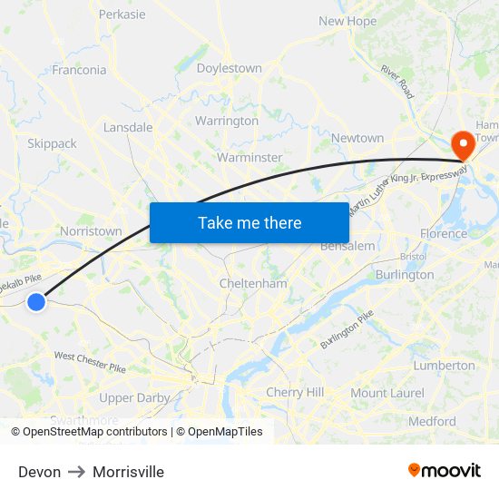 Devon to Morrisville map