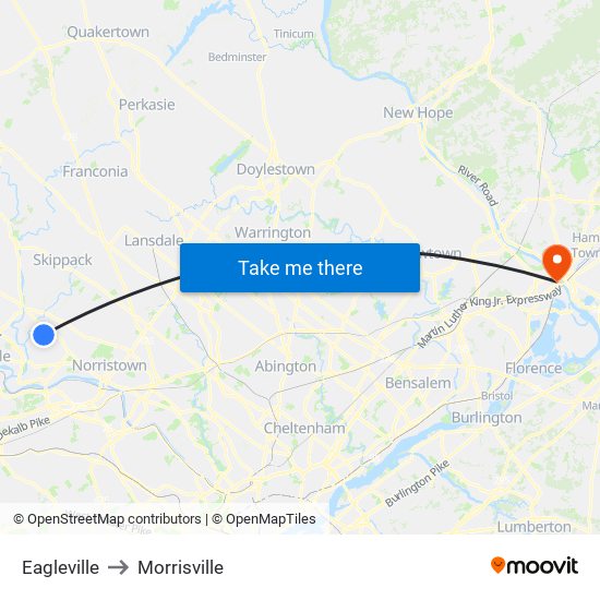 Eagleville to Morrisville map