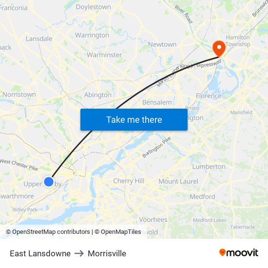 East Lansdowne to Morrisville map