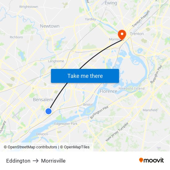 Eddington to Morrisville map